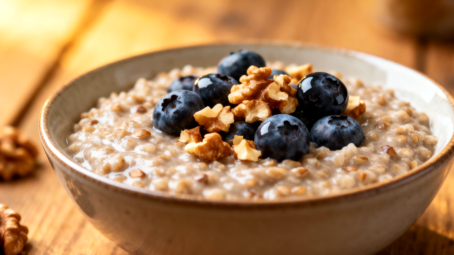 Buchweizen-Porridge mit Walnüssen und Blaubeeren"