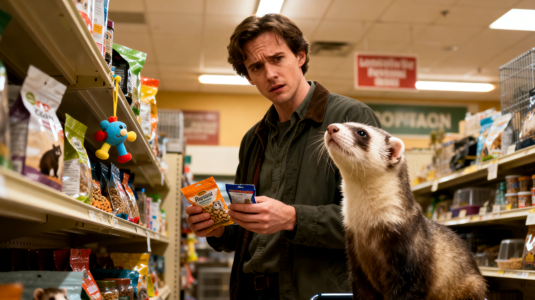 Erwachsene Frettchen benötigen spezialisierte Pflegeprodukte und Zubehör, die oft schwer zu finden sind und deren Auswahl für Halter verwirrend sein kann, da viele handelsübliche Produkte nicht für die besonderen Bedürfnisse von Frettchen geeignet sind"