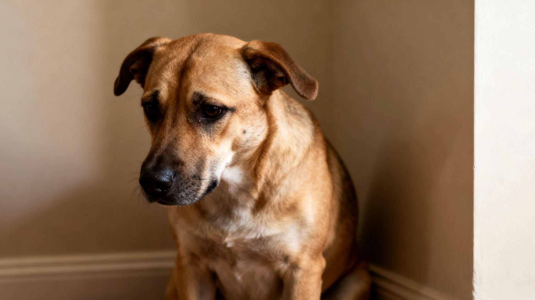 Ein erwachsener Hund zeigt Verhaltensauffälligkeiten wie übermäßiges Bellen, Unruhe oder Aggressivität, die durch Stress oder psychische Belastungen verursacht werden könnten"